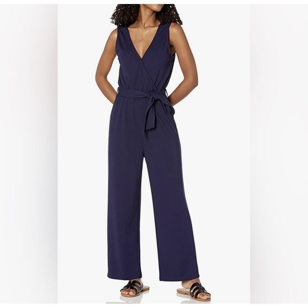 Caralyn Mirand The Drop Navy Blue Sleeveless V-Neck Stretch Wide Leg Jumpsuit XL